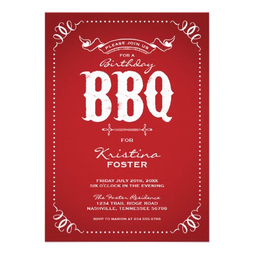 Rustic Vintage Chic Birthday Party BBQ Personalized Announcements