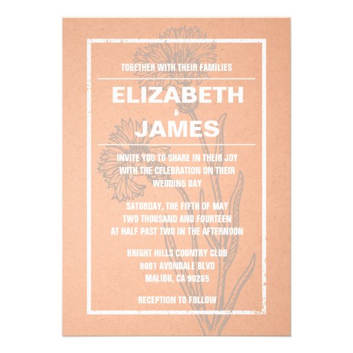 Rustic Vintage Coral Wedding Invitations