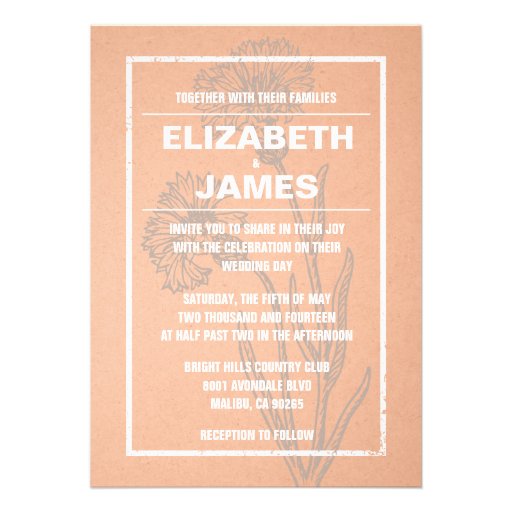 Rustic Vintage Coral Wedding Invitations