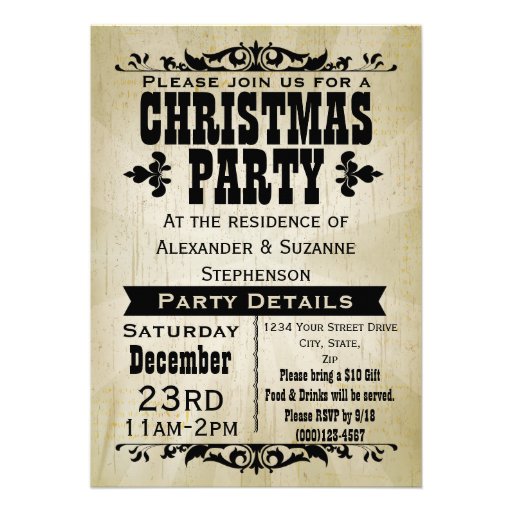 Rustic Vintage Country Christmas Party Invitation