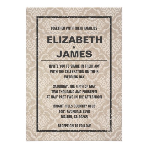 Rustic Vintage Damask Wedding Invitations