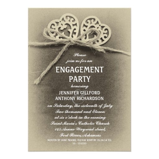 rustic vintage engagement party invitation (front side)