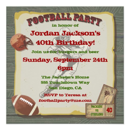 Rustic Vintage Football Party Invitations (front side)