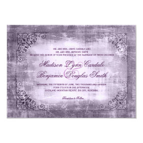 Rustic Vintage Frame Purple Wedding Invitations 4.5
