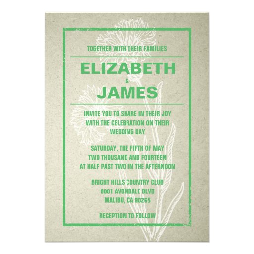 Rustic Vintage Green Wedding Invitations