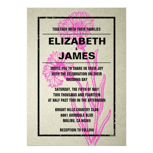 Rustic Vintage Hot Pink Wedding Invitations