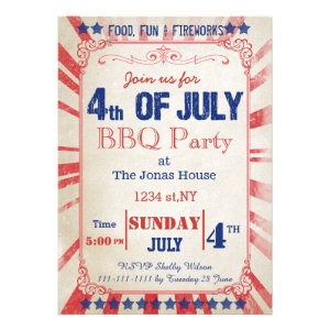 Rustic Vintage July 4th Holiday party Invitation