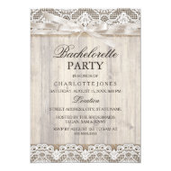 Rustic Vintage Lace & Wood Bachelorette Party 5" X 7" Invitation Card