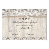 Rustic Vintage Lace & Wood Wedding RSVP 3.5" X 5" Invitation Card