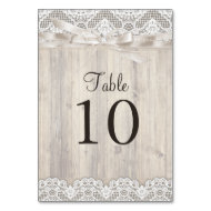 Rustic Vintage Lace & Wood Wedding Table Number Table Card