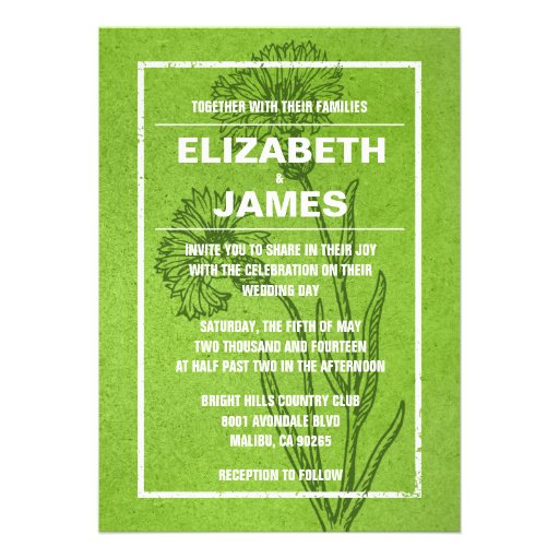 Rustic Vintage Lime Green Wedding Invitations