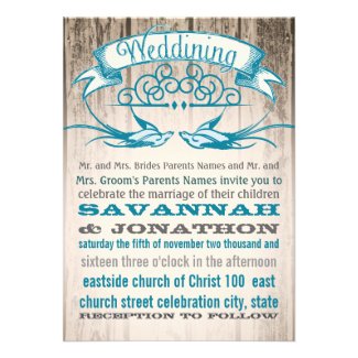 Rustic Vintage Love bird Wedding Invitation