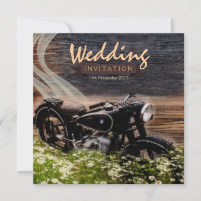Rustic Vintage Motorbike Wedding Invitations