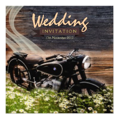 Rustic Vintage Motorbike Wedding Invitations