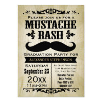 Rustic Vintage Mustache Bash Graduation Party Card
