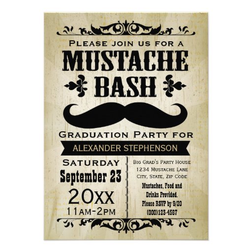 Rustic Vintage Mustache Bash Graduation Party Announcements