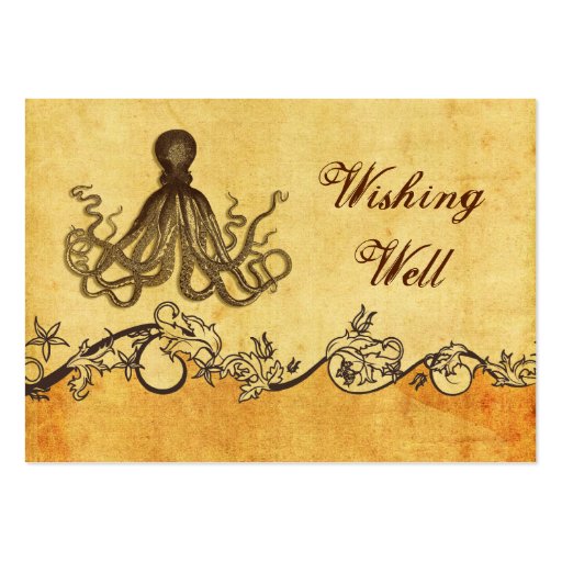 rustic, vintage ,octopus beach wishing well card business card templates (front side)