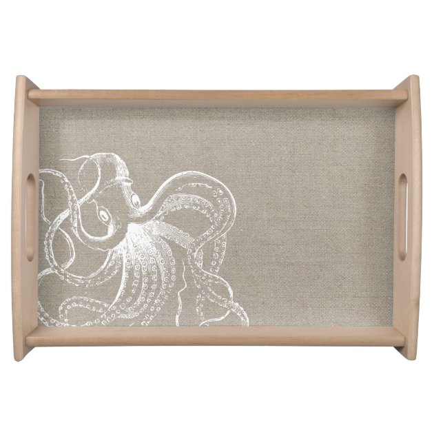 Rustic Vintage Octopus Illustration Serving Platter