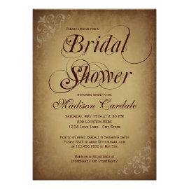 Rustic Vintage Paper Bridal Shower Invitations Announcements