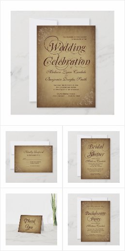 Rustic Vintage Paper Wedding Invitation Set