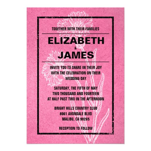 Rustic Vintage Pink And Black Wedding Invitations