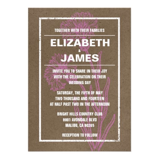 Rustic Vintage Pink And Brown Wedding Invitations