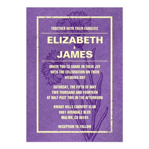 Rustic Vintage Purple And Gold Wedding Invitations
