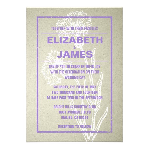 Rustic Vintage Purple Wedding Invitations