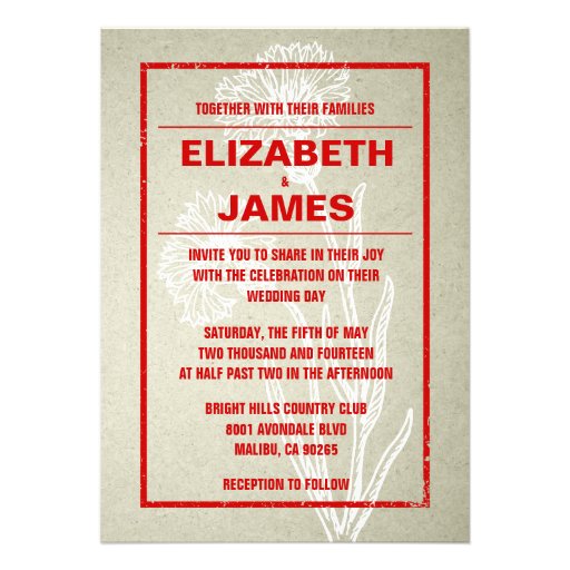 Rustic Vintage Red And White Wedding Invitations