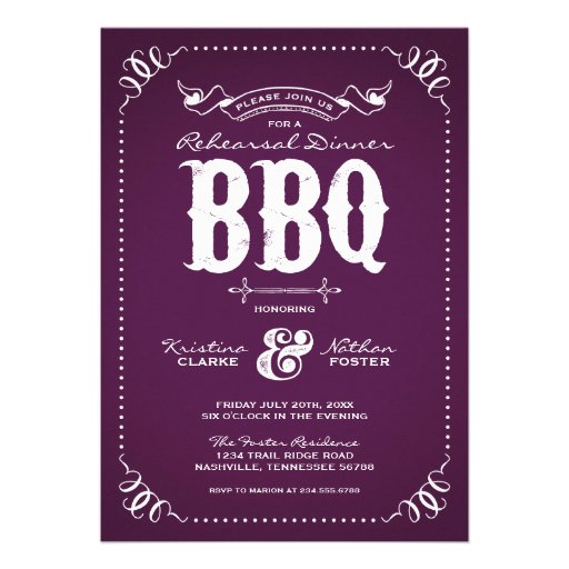 Rustic Vintage Rehearsal Dinner BBQ Personalized Announcements