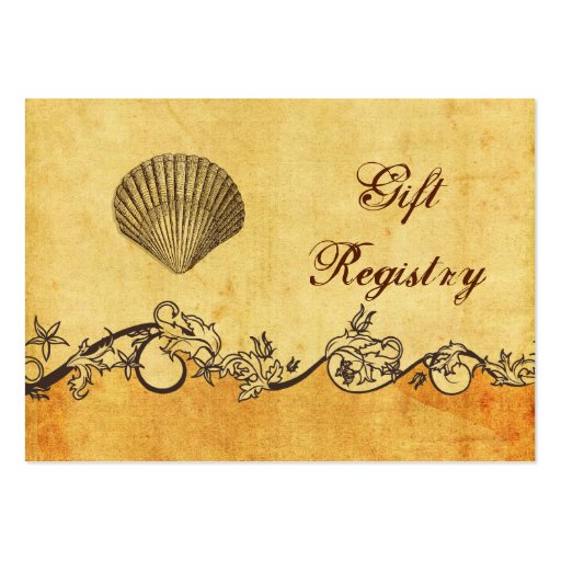 rustic, vintage ,seashell  beach Gift registry Business Card Template (front side)