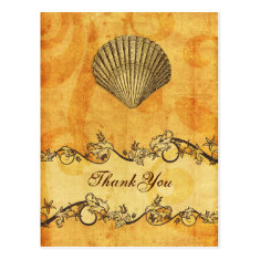 rustic, vintage ,seashell  beach thank you postcards