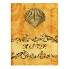 rustic, vintage ,seashell  beach wedding rsvp post cards