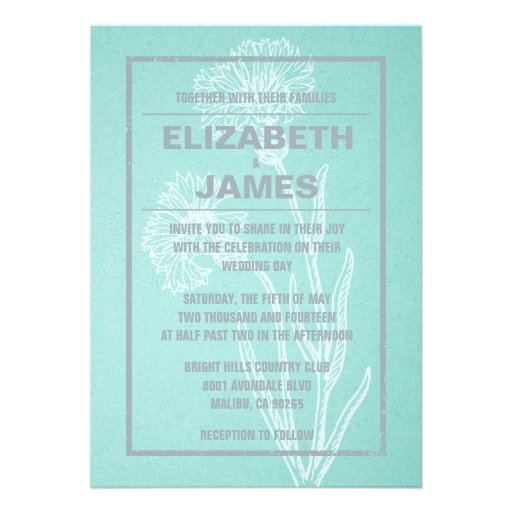 Rustic Vintage Teal And Silver Wedding Invitations