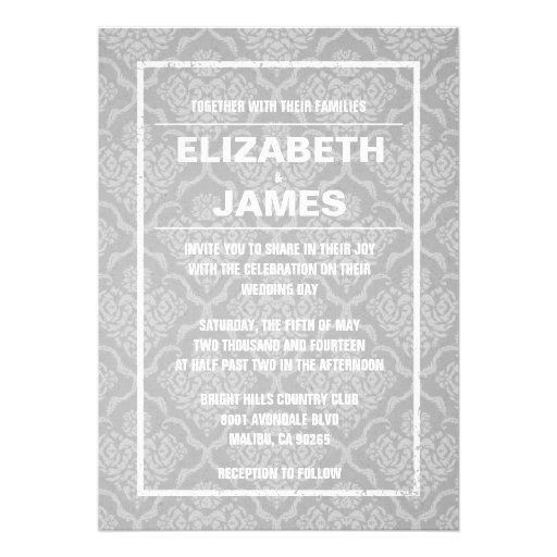 Rustic Vintage White Damask Wedding Invitations