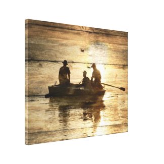 Rustic vintage woodgrain country canoeing fishing canvas prints