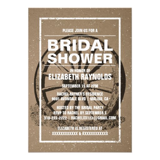 Rustic Wagon Wheel Bridal Shower Invitations