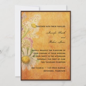 Rustic Watercolor Daisies on Parchment Invitation