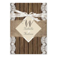 Rustic Wedding Beige White Lace Wood Burlap 3 5" X 7" Invitation Card