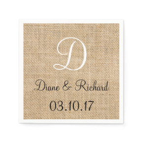Rustic Wedding Burlap Name Date Monogram Standard Cocktail Napkin