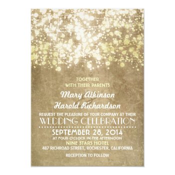 Rustic Wedding Invitation With String Lights by jinaiji at Zazzle