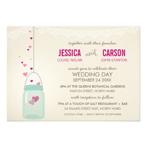 RUSTIC WEDDING INVITE cute mason jar love hearts