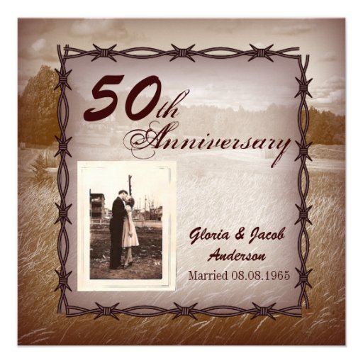 Rustic Western Country 50th Anniversary Party Personalized Announcements (front side)