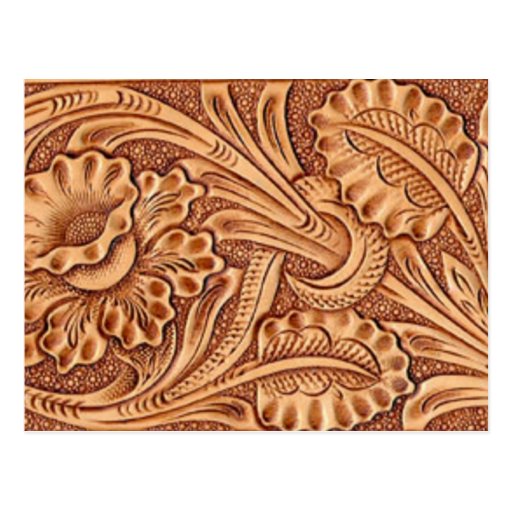 Rustic western country pattern tooled leather postcard | Zazzle