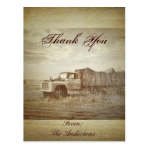 rustic western farm truck country thank you post card