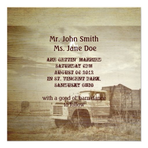 rustic western farm truck country wedding invite