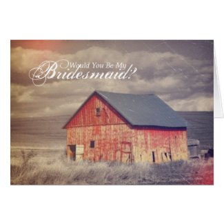rustic western red barnhouse country bridesmaid greeting cards