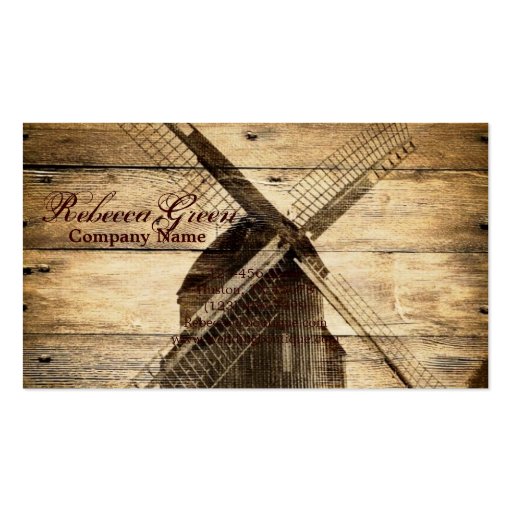 rustic western woodgrain windmill country business card (front side)