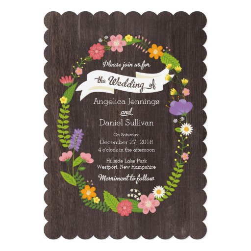 Rustic Whimsical Woodland Floral Wreath Wedding Cards