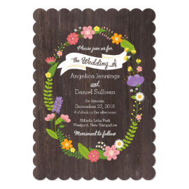 Rustic Whimsical Woodland Floral Wreath Wedding 5x7 Paper Invitation Card